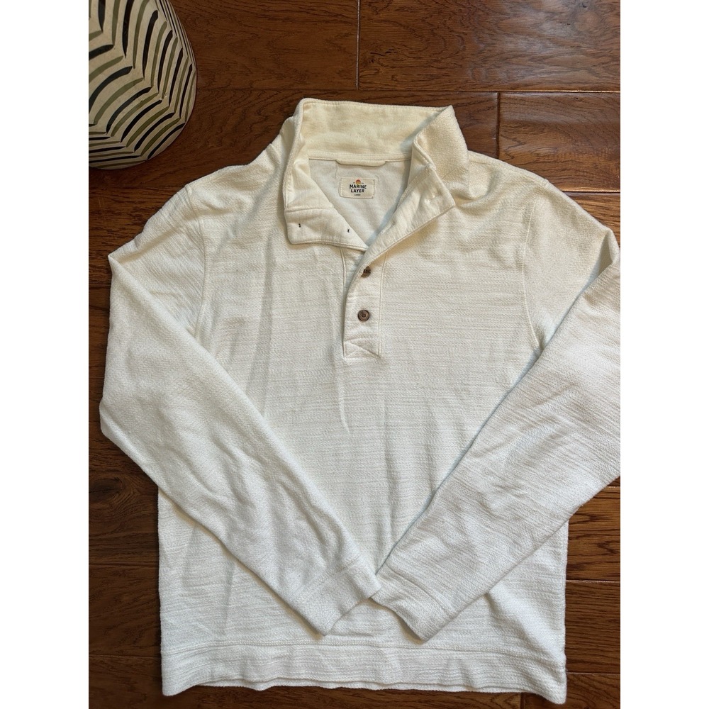 Marine Layer Mens L Made in USA Cream White Henley Pullover Sweatshirt Cotton